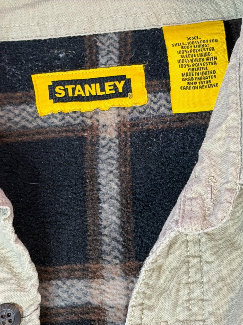 Vintage Y2K Stanley Flannel Lined Work Shirt Jacket XXL Beige Shacket - Picture 3 of 6